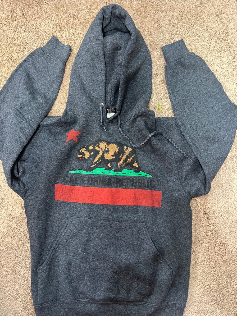 Tony Hawk Dark Gray Crewneck Hoodie with Red Star and Green Accent